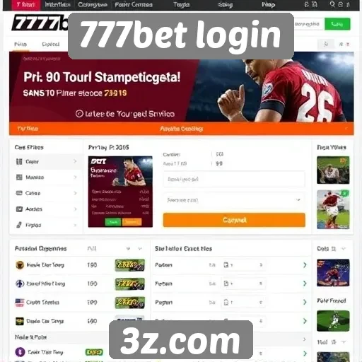 Interface do usuário no site 777bet login